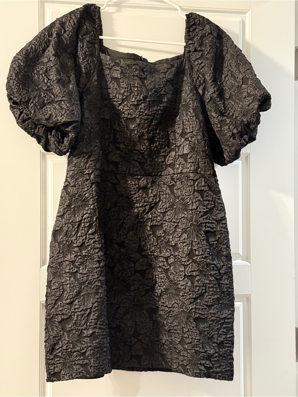 JessaKae Black Textured Puff-Sleeve Mini Dress